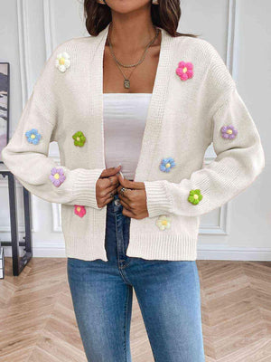 Cozy Aesthetic Open Front Floral Knit Cardigan-MXSTUDIO.COM