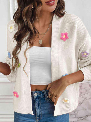 Cozy Aesthetic Open Front Floral Knit Cardigan-MXSTUDIO.COM