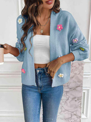 Cozy Aesthetic Open Front Floral Knit Cardigan-MXSTUDIO.COM