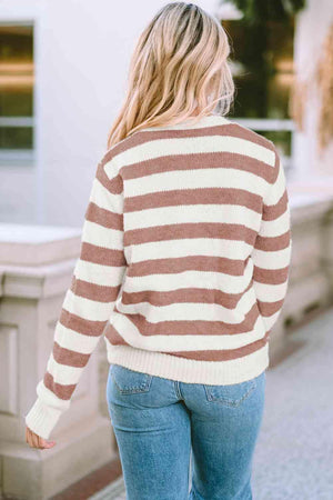 Cozy Charm Long Sleeve Striped Knit Sweater - MXSTUDIO.COM