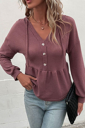 Cozy Chic Buttoned Waffle Knit Sweater Hoodie - MXSTUDIO.COM