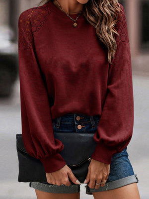 Cozy Cuddle Crew Neck Lantern Sleeve Top - MXSTUDIO.COM