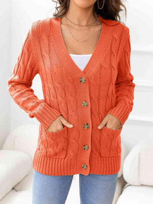 Cozy Embrace Button Up Cable Knit Cardigan-MXSTUDIO.COM
