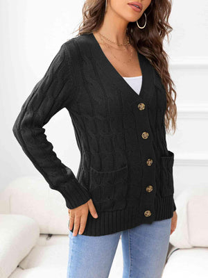 Cozy Embrace Button Up Cable Knit Cardigan-MXSTUDIO.COM