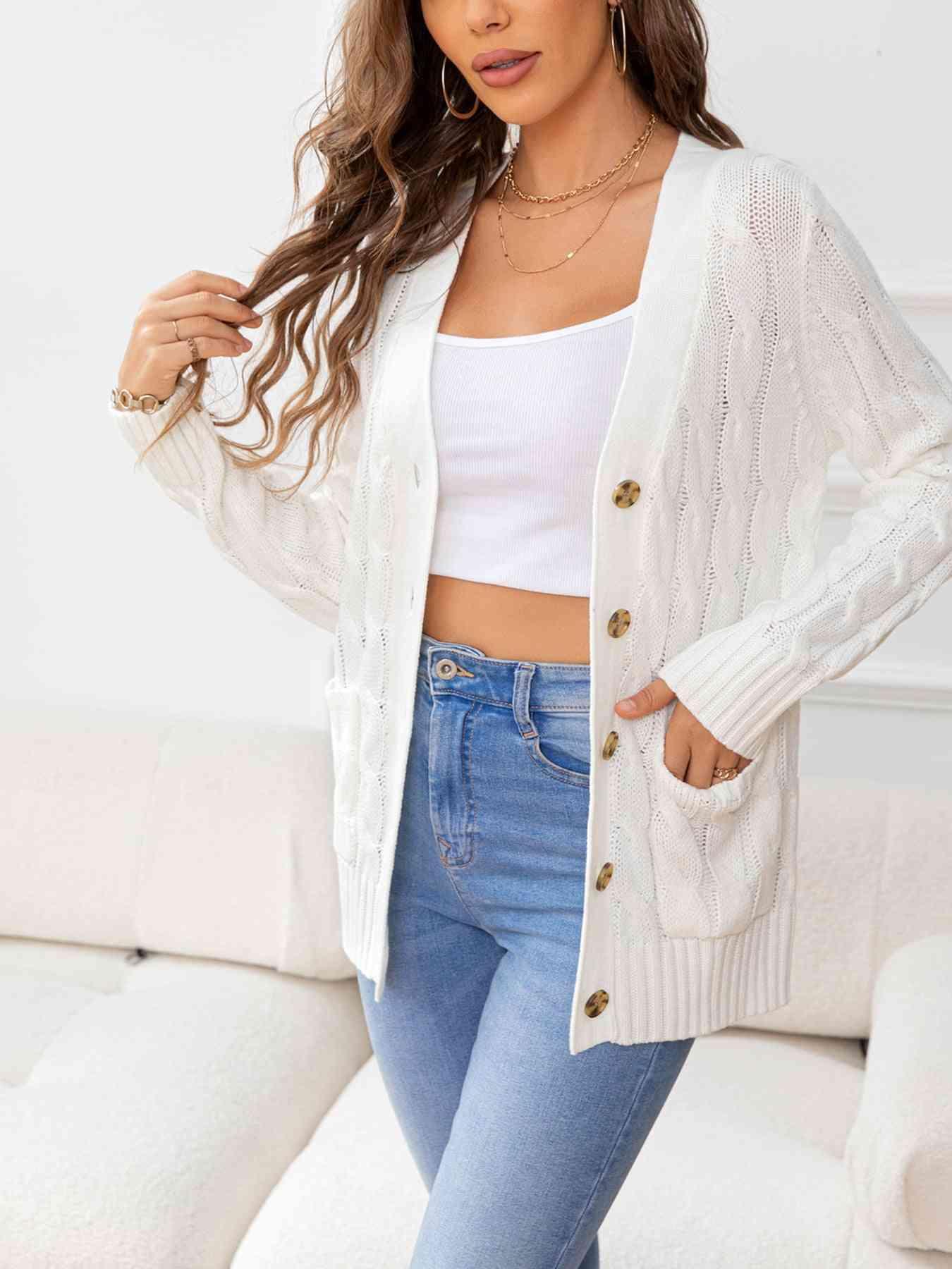 Cozy Embrace Button Up Cable Knit Cardigan-MXSTUDIO.COM
