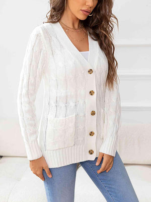 Cozy Embrace Button Up Cable Knit Cardigan-MXSTUDIO.COM