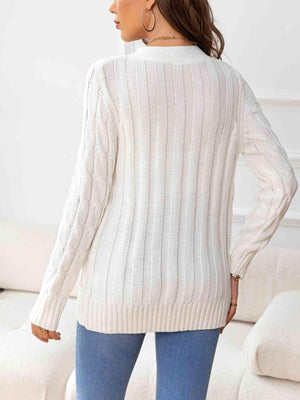 Cozy Embrace Button Up Cable Knit Cardigan-MXSTUDIO.COM