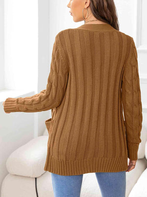 Cozy Embrace Button Up Cable Knit Cardigan-MXSTUDIO.COM