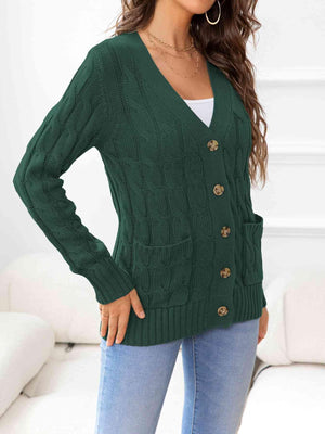 Cozy Embrace Button Up Cable Knit Cardigan-MXSTUDIO.COM