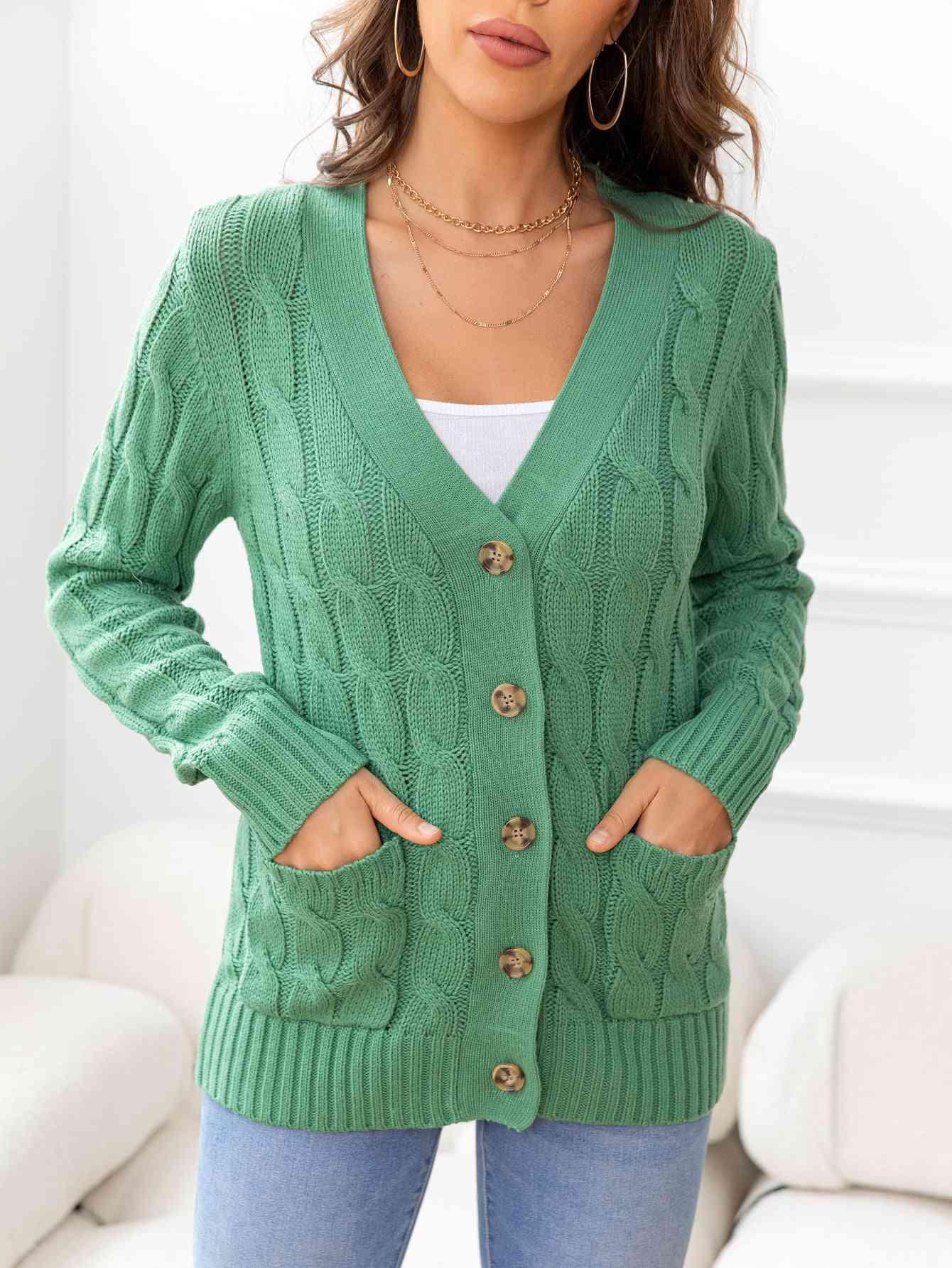 Cozy Embrace Button Up Cable Knit Cardigan-MXSTUDIO.COM