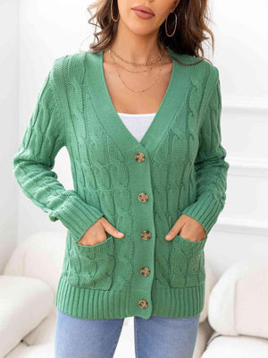 Cozy Embrace Button Up Cable Knit Cardigan-MXSTUDIO.COM