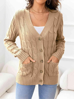 Cozy Embrace Button Up Cable Knit Cardigan-MXSTUDIO.COM