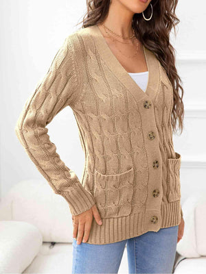 Cozy Embrace Button Up Cable Knit Cardigan-MXSTUDIO.COM