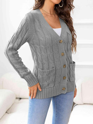Cozy Embrace Button Up Cable Knit Cardigan-MXSTUDIO.COM