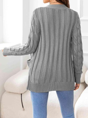 Cozy Embrace Button Up Cable Knit Cardigan-MXSTUDIO.COM