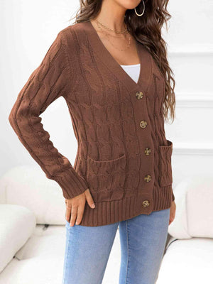 Cozy Embrace Button Up Cable Knit Cardigan-MXSTUDIO.COM