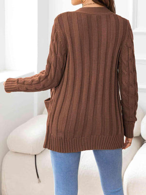 Cozy Embrace Button Up Cable Knit Cardigan-MXSTUDIO.COM
