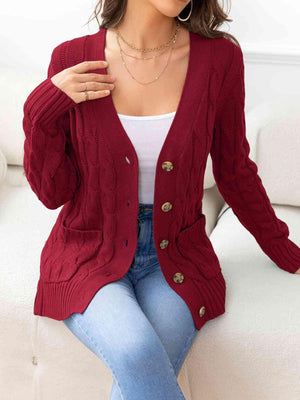 Cozy Embrace Button Up Cable Knit Cardigan-MXSTUDIO.COM