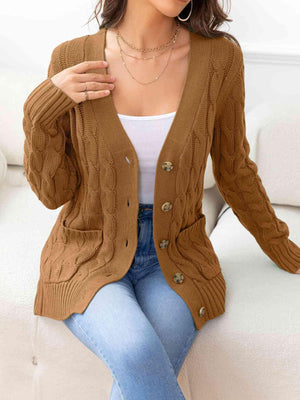 Cozy Embrace Button Up Cable Knit Cardigan-MXSTUDIO.COM