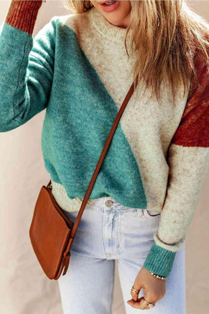 Cozy Everyday Knit Color Block Pullover Sweater-MXSTUDIO.COM
