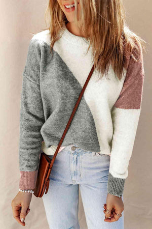 Cozy Everyday Knit Color Block Pullover Sweater-MXSTUDIO.COM