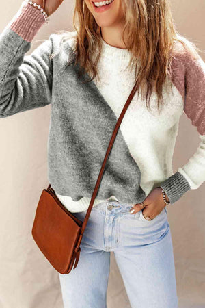 Cozy Everyday Knit Color Block Pullover Sweater-MXSTUDIO.COM