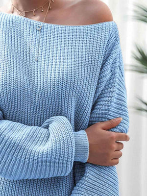 Cozy Fascination Rib-Knit Boat Neck Sweater Dress-MXSTUDIO.COM