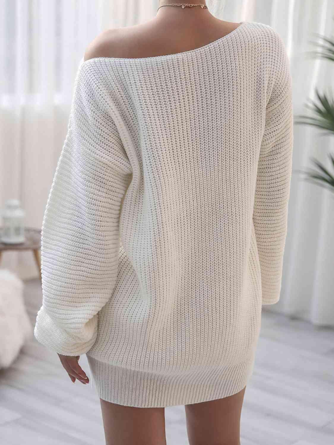 Cozy Fascination Rib-Knit Boat Neck Sweater Dress-MXSTUDIO.COM