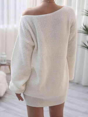Cozy Fascination Rib-Knit Boat Neck Sweater Dress-MXSTUDIO.COM