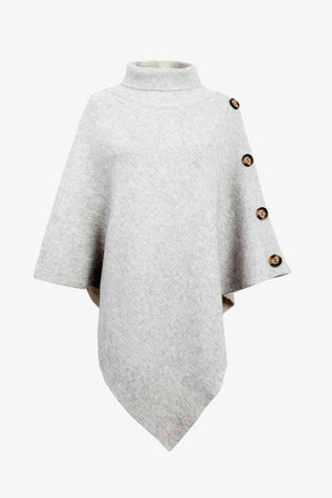 Cozy Fashionista Buttoned Turtle Neck Poncho - MXSTUDIO.COM