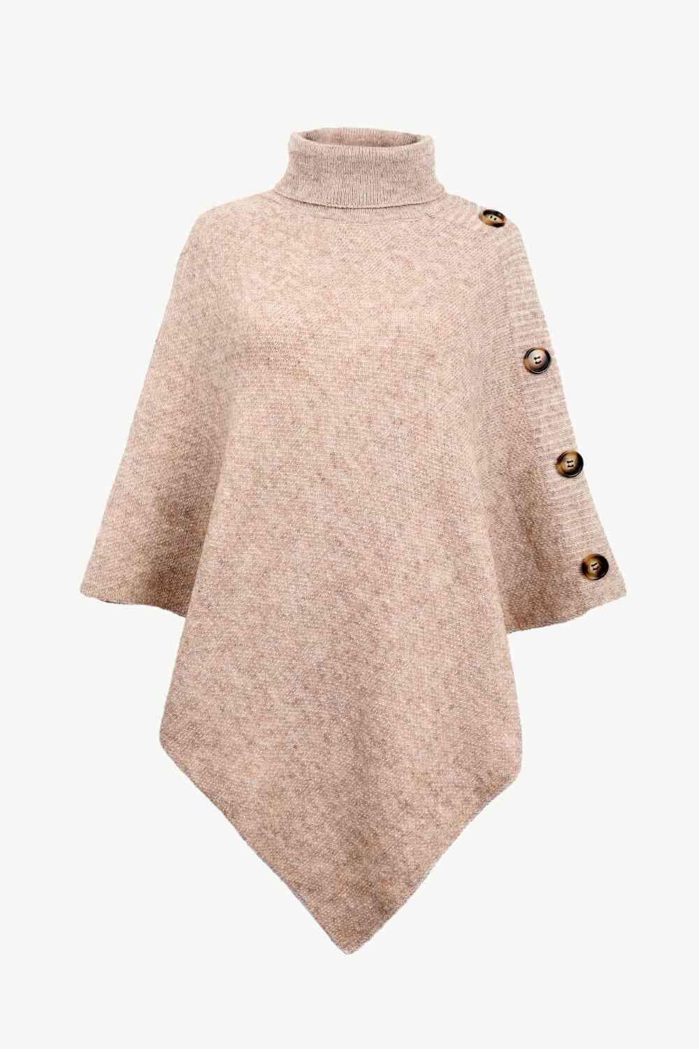 Cozy Fashionista Buttoned Turtle Neck Poncho - MXSTUDIO.COM
