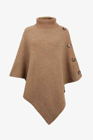 Cozy Fashionista Buttoned Turtle Neck Poncho - MXSTUDIO.COM