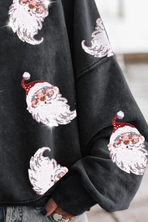 Cozy Holiday Black Sequin Santa Claus Sweatshirt-MXSTUDIO.COM