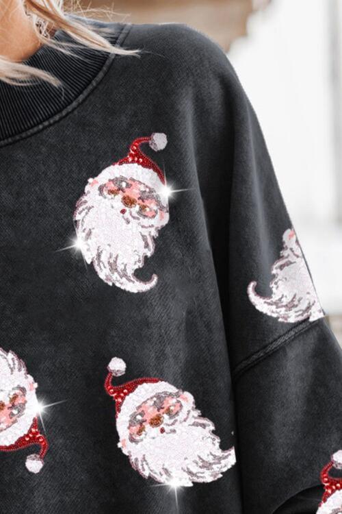 Cozy Holiday Black Sequin Santa Claus Sweatshirt-MXSTUDIO.COM