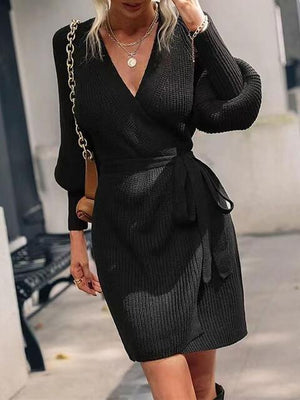 Cozy In Style Knit Long Sleeve Wrap Sweater Dress-MXSTUDIO.COM