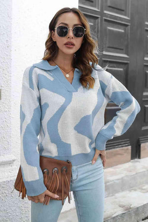 Cozy In Style Two-Tone Collared Pullover Sweater - MXSTUDIO.COM