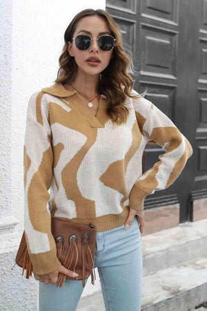 Cozy In Style Two-Tone Collared Pullover Sweater - MXSTUDIO.COM