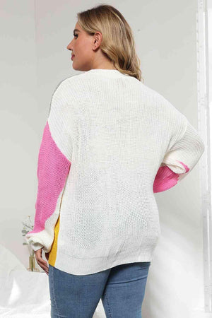 Cozy Long Sleeve Plus Size Color Block Sweater - MXSTUDIO.COM