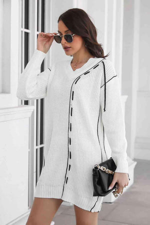 Cozy On The Go V Neck Long Sleeve Sweater Dress - MXSTUDIO.COM