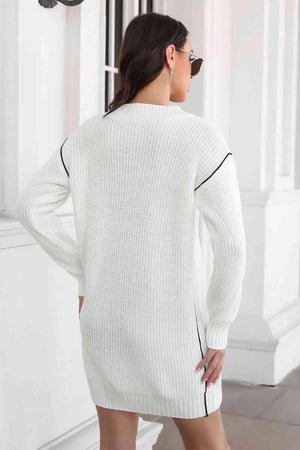 Cozy On The Go V Neck Long Sleeve Sweater Dress - MXSTUDIO.COM