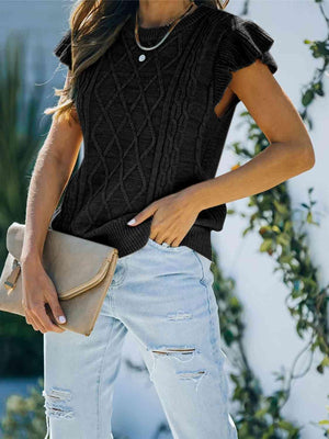 Cozy Saturday Crew Neck Cap Sleeve Knit Top-MXSTUDIO.COM