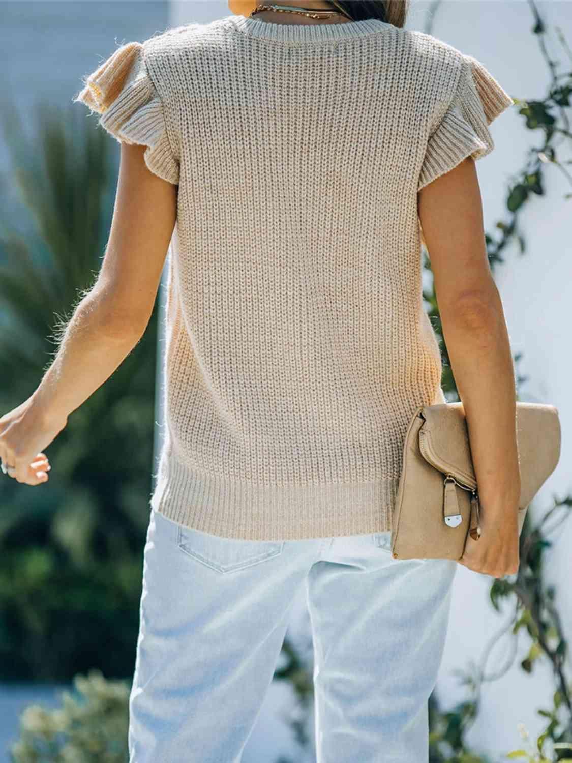 Cozy Saturday Crew Neck Cap Sleeve Knit Top-MXSTUDIO.COM