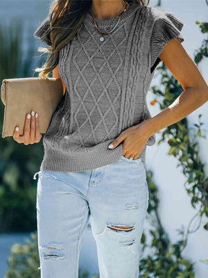 Cozy Saturday Crew Neck Cap Sleeve Knit Top-MXSTUDIO.COM