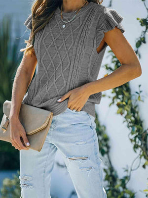 Cozy Saturday Crew Neck Cap Sleeve Knit Top-MXSTUDIO.COM