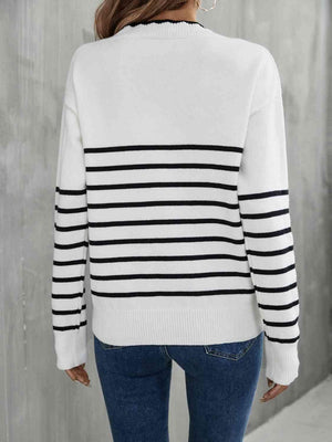 Cozy Season Striped V Neck Sweater-MXSTUDIO.COM