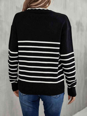 Cozy Season Striped V Neck Sweater-MXSTUDIO.COM