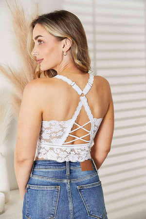 Crisscross Back Plus Size White Lace Bralette - MXSTUDIO.COM