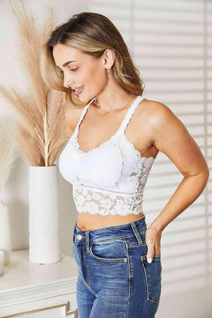 Crisscross Back Plus Size White Lace Bralette - MXSTUDIO.COM