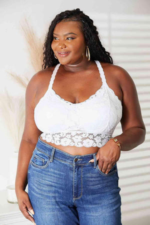 Crisscross Back Plus Size White Lace Bralette - MXSTUDIO.COM