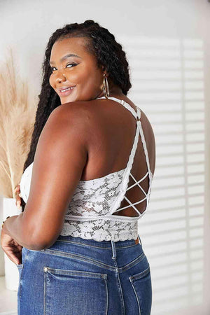 Crisscross Back Plus Size White Lace Bralette - MXSTUDIO.COM